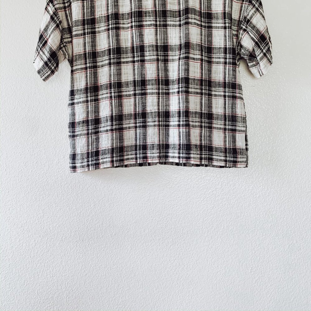 Zara Plaid Short Sleeve Button Back Top - Picture 2 of 6